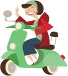 woman wving on motor scooter